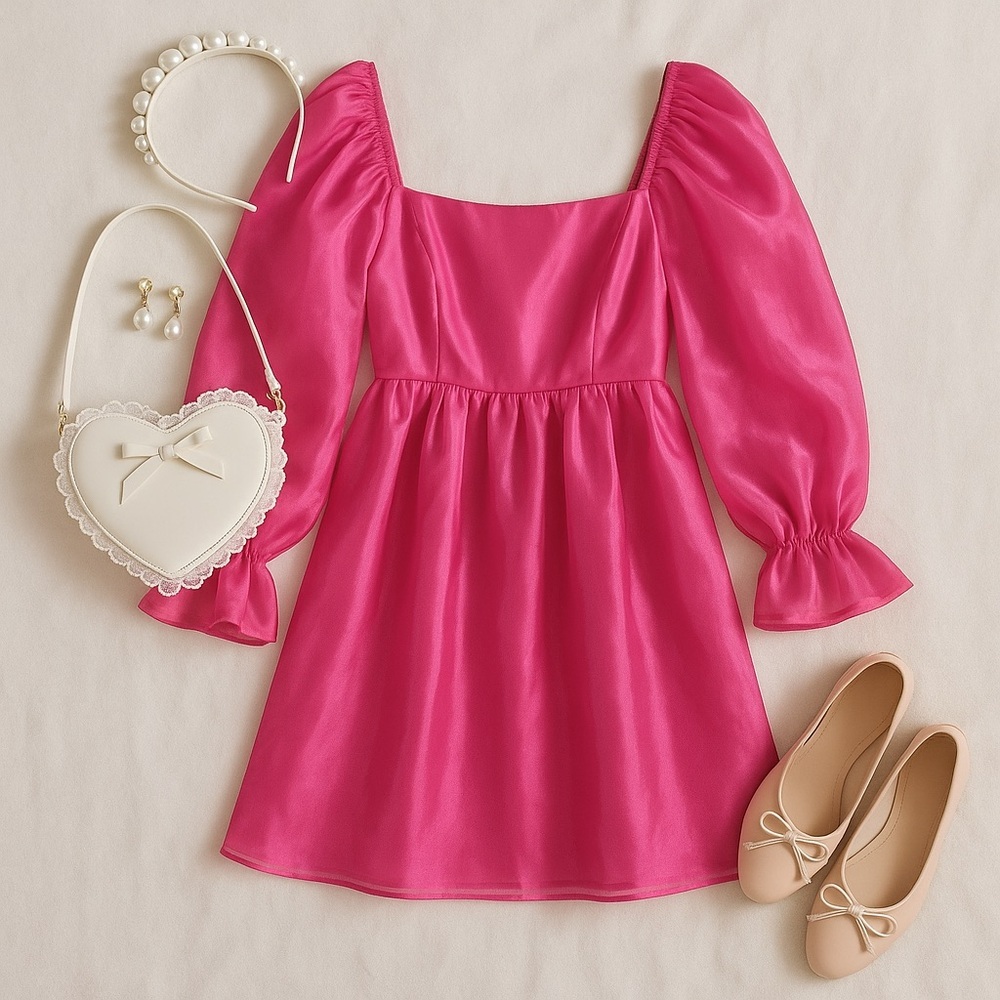 Allison + Kelly Barbie Pink Puff Sleeve Party Dress | Size S |‎ NWT